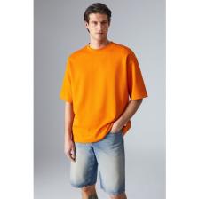 Grimelange Joel Erkek  Pamuklu Kalın Kumaşlı Özel Dokulu Etiket Detaylı Oversize Turuncu T-Shirt