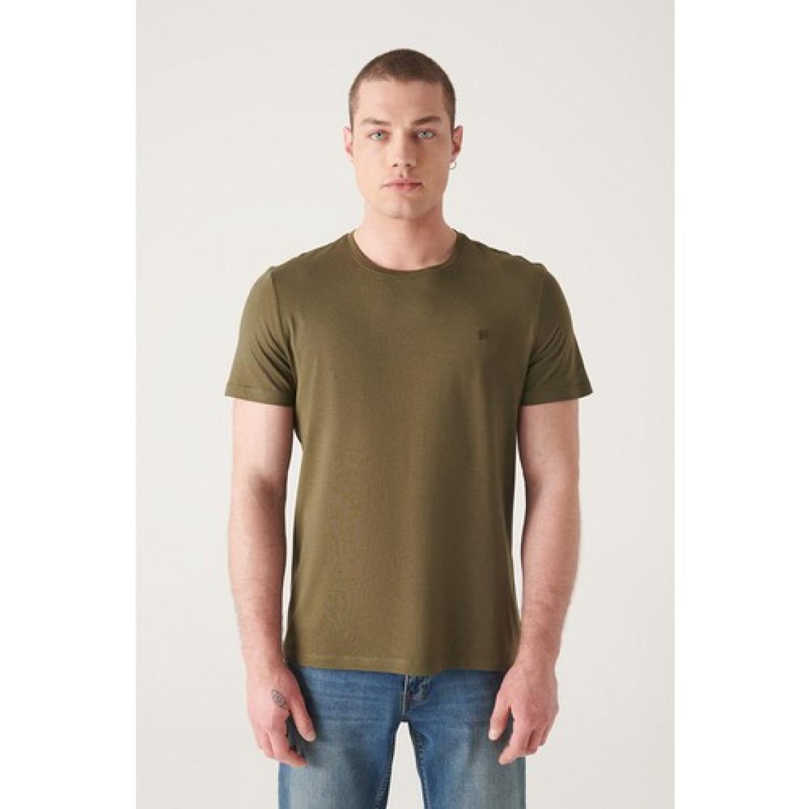 AVVA Erkek Haki Soft Touch Bisiklet Yaka Düz Modal T-shirt B001171