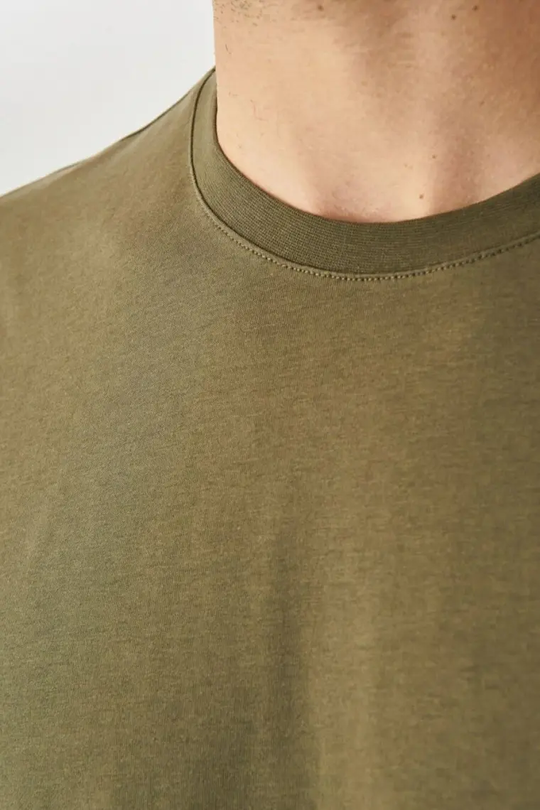 Altınyıldız Classics Erkek Haki %100 Pamuk Slim Fit Dar Kesim Bisiklet Yaka Tişört