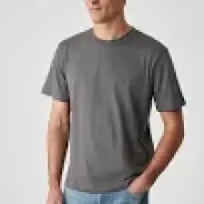 Grimelange Solo Erkek  Organik Pamuklu Kalın Dokulu Comfort Fit Bisiklet Yakalı Gri T-Shirt