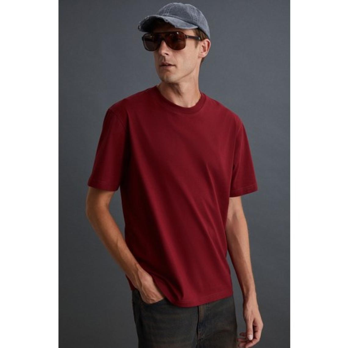 Solo Erkek %100 Organik Pamuklu Kalın Dokulu Comfort Fit Bisiklet Yakalı Bordo T-shirt