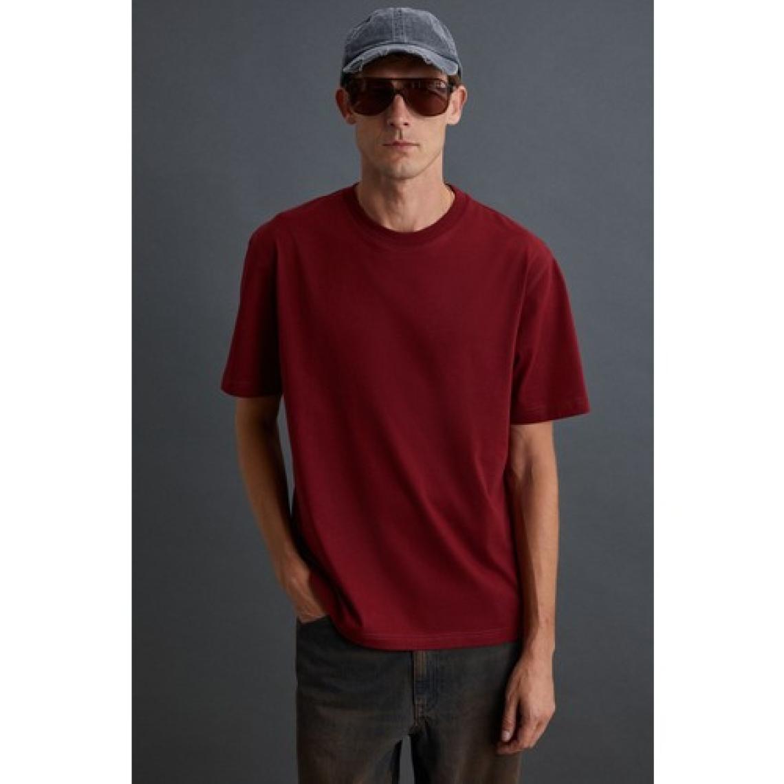 Solo Erkek %100 Organik Pamuklu Kalın Dokulu Comfort Fit Bisiklet Yakalı Bordo T-shirt