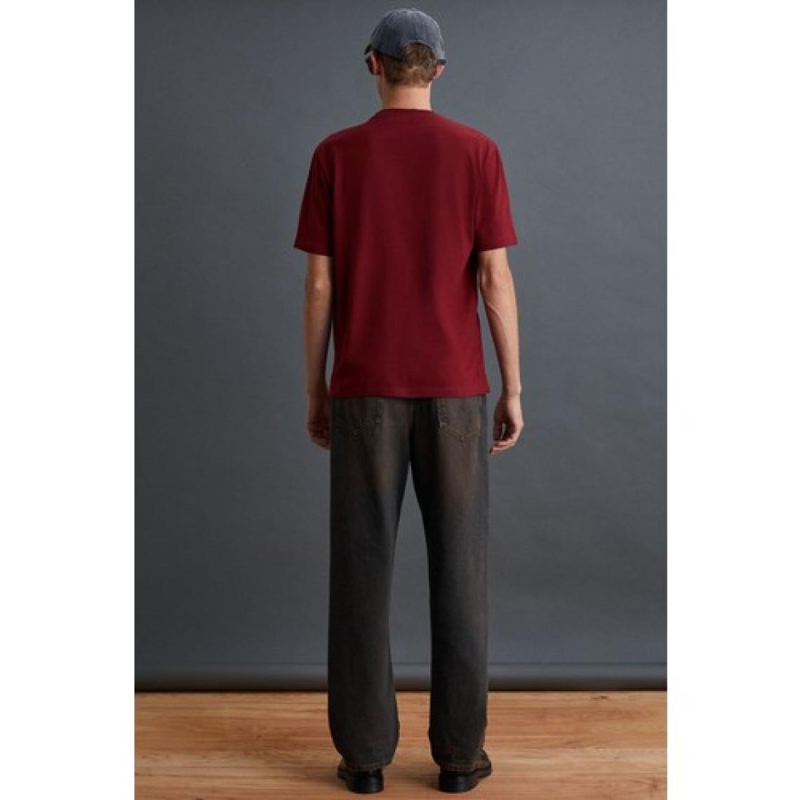 Solo Erkek %100 Organik Pamuklu Kalın Dokulu Comfort Fit Bisiklet Yakalı Bordo T-shirt