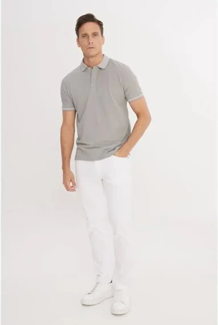 Altınyıldız Classics AC&Co / Altınyıldız Classics Erkek Çekmeyen Pamuklu Kumaş Slim Fit Dar Kesim Gri Kıvrılmaz Polo Yaka T-shirt