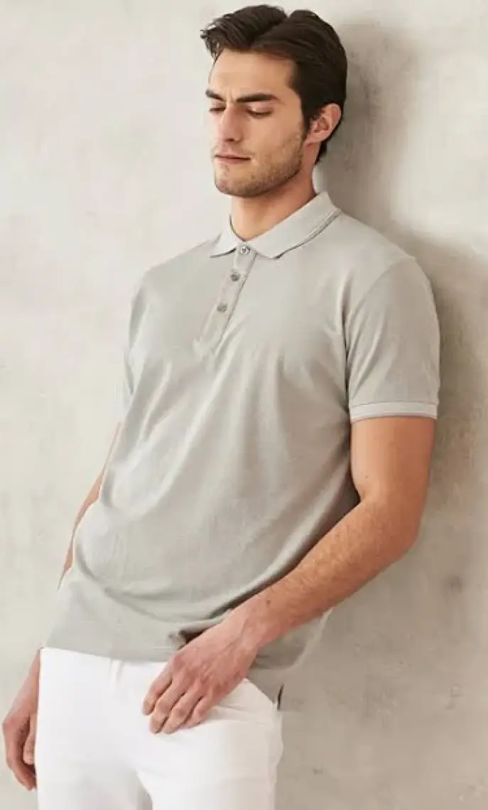Altınyıldız Classics AC&Co / Altınyıldız Classics Erkek Çekmeyen Pamuklu Kumaş Slim Fit Dar Kesim Gri Kıvrılmaz Polo Yaka T-shirt