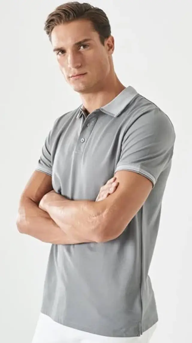 Altınyıldız Classics AC&Co / Altınyıldız Classics Erkek Çekmeyen Pamuklu Kumaş Slim Fit Dar Kesim Gri Kıvrılmaz Polo Yaka T-shirt