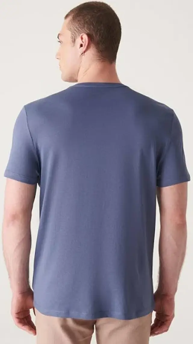 AVVA Erkek Indigo Soft Touch Bisiklet Yaka Düz Modal T-shirt B001171