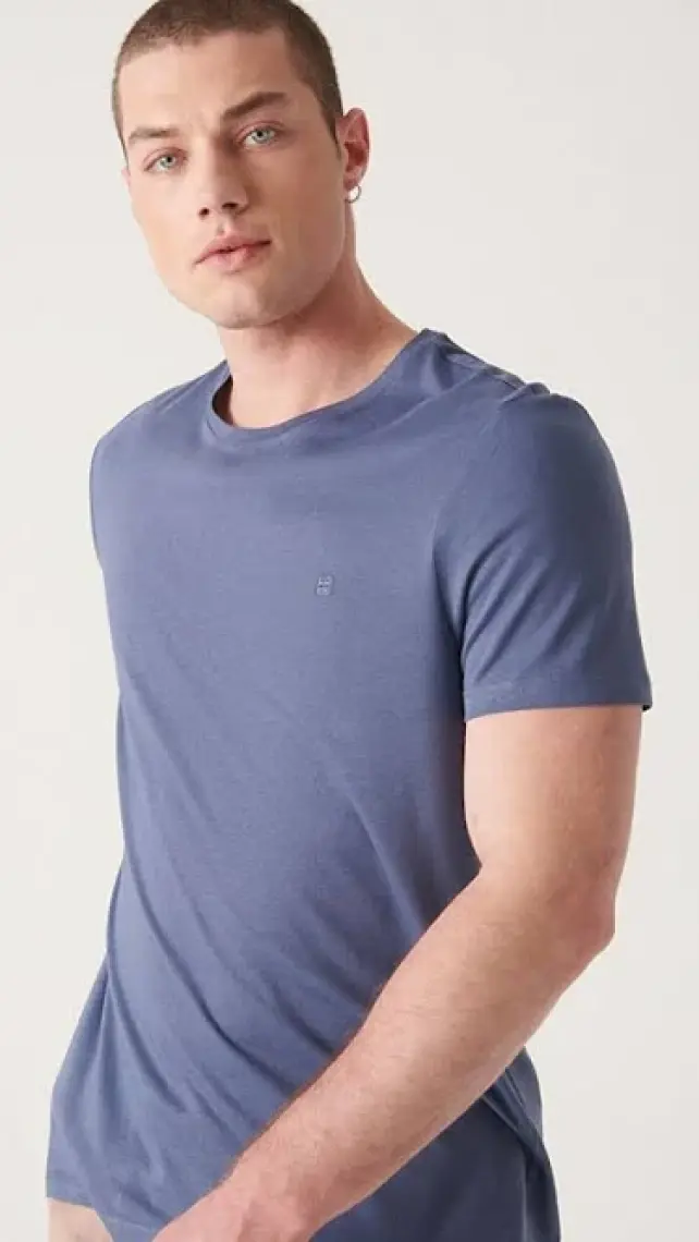 AVVA Erkek Indigo Soft Touch Bisiklet Yaka Düz Modal T-shirt B001171