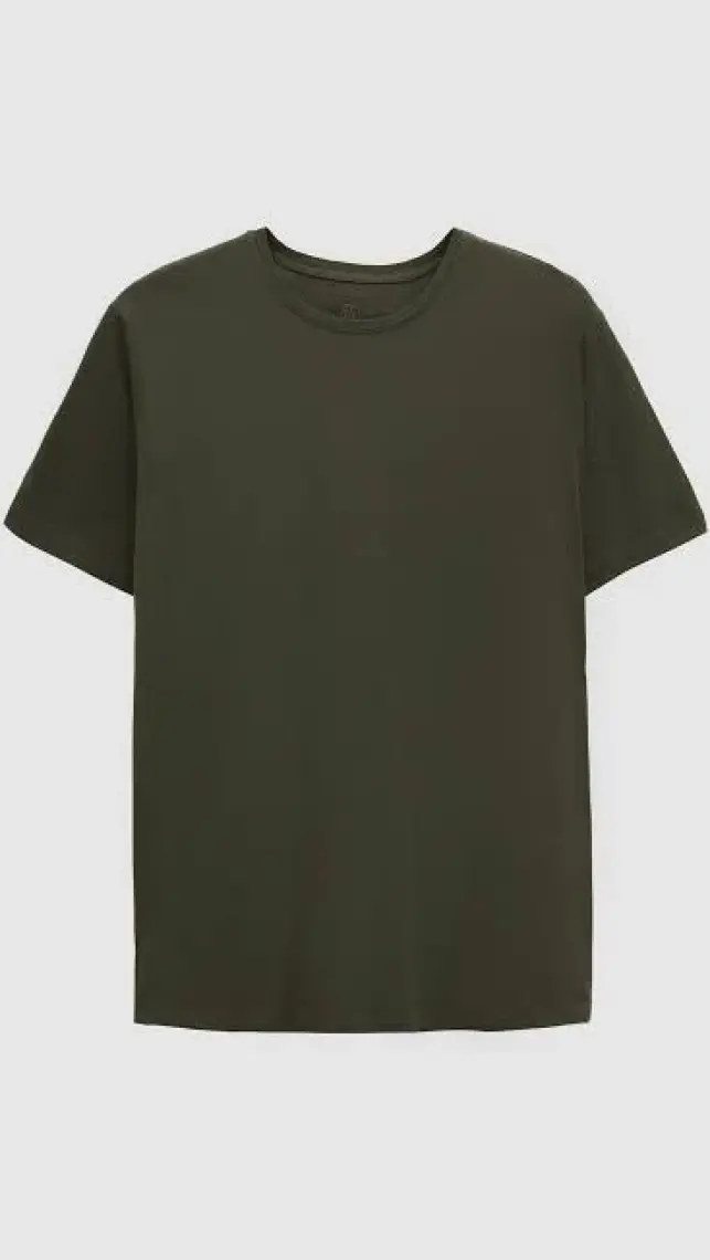 Slim Fit Haki Bisiklet Yaka %100 Pamuklu Nefes Alabilen T-shirt 4HC141996753M