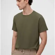 Slim Fit Haki Bisiklet Yaka %100 Pamuklu Nefes Alabilen T-shirt 4HC141996753M