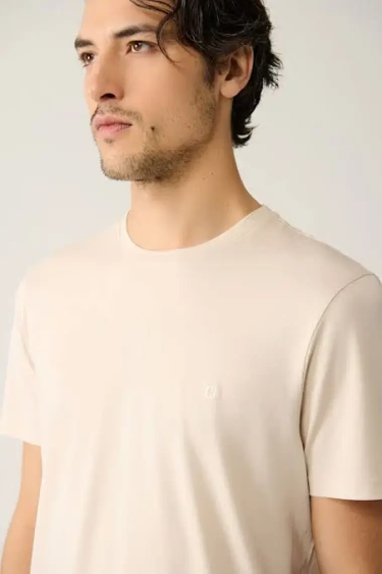 AVVA Erkek Bej Soft Touch Bisiklet Yaka Düz Modal T-shirt B001171