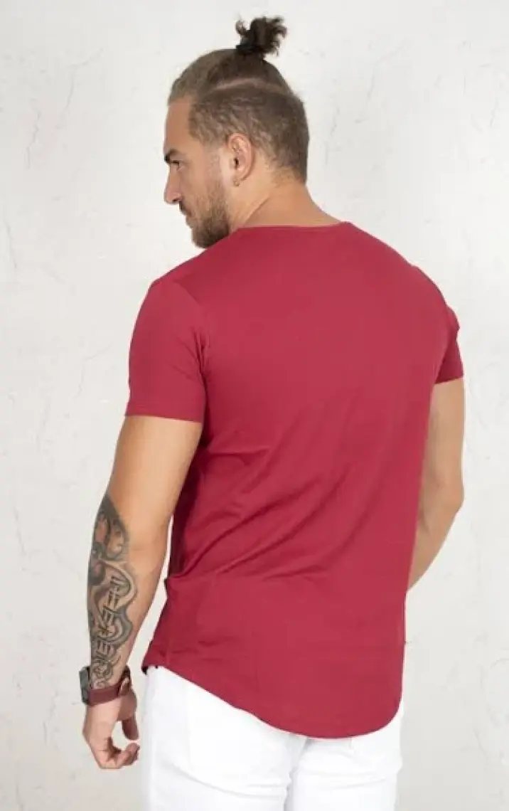 DeepSEA Bordo Erkek/Unisex Slim Fit Dar Kesim Bisiklet Yaka Pamuklu Likralı Basic Tişört 1801131