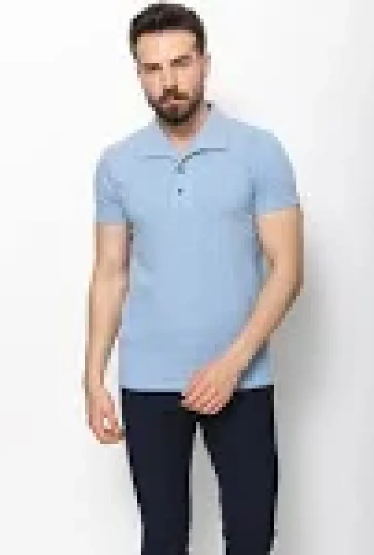 MCR Desenli Mavi Renk Slim Fit Apaç Yaka Keten Erkek T-Shirt