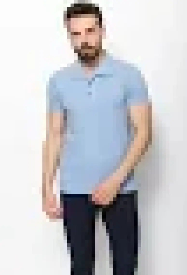 MCR Desenli Mavi Renk Slim Fit Apaç Yaka Keten Erkek T-Shirt
