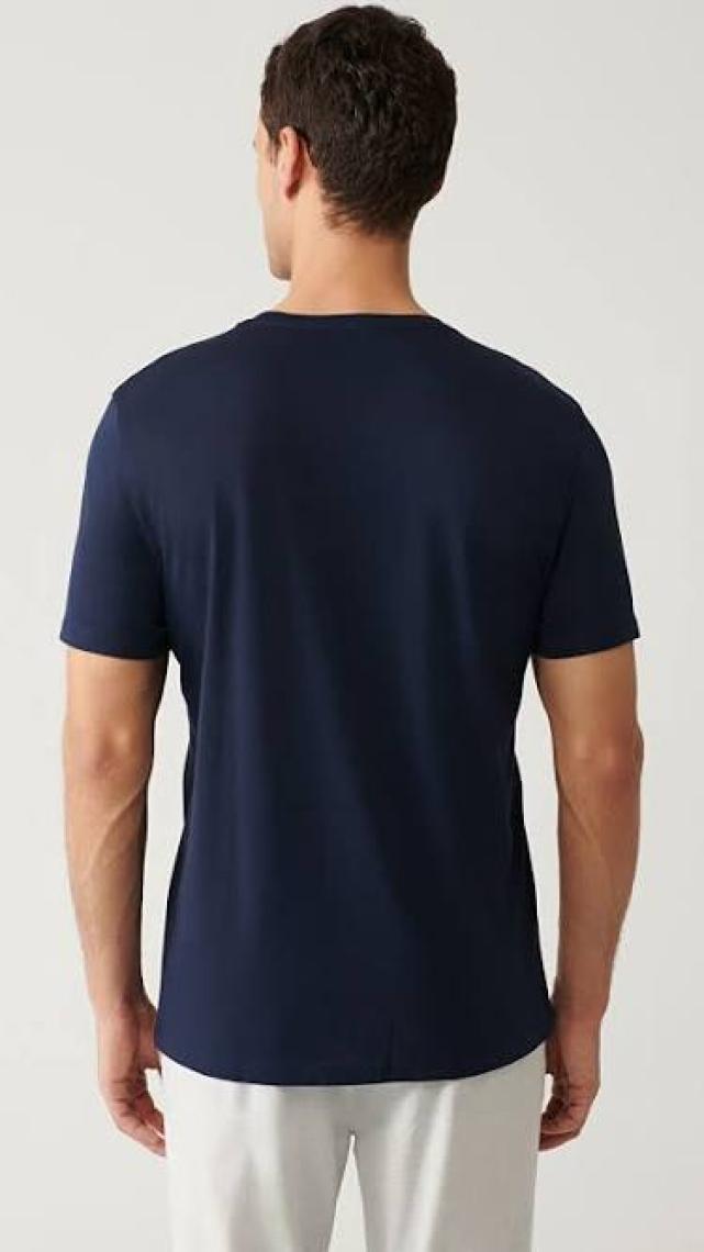 AVVA Erkek Lacivert Soft Touch Bisiklet Yaka Düz Modal T-shirt B001171