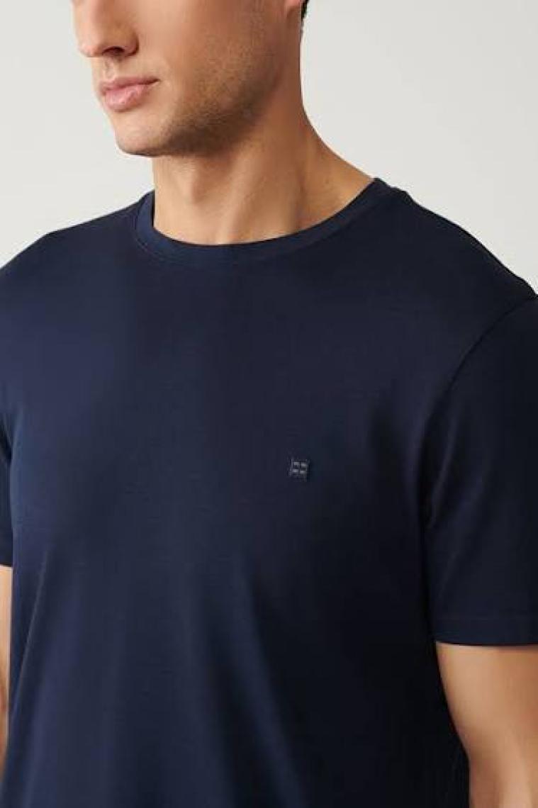 AVVA Erkek Lacivert Soft Touch Bisiklet Yaka Düz Modal T-shirt B001171