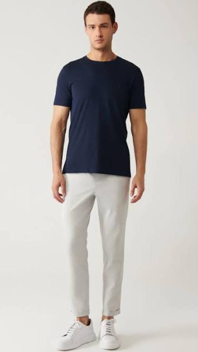AVVA Erkek Lacivert Soft Touch Bisiklet Yaka Düz Modal T-shirt B001171