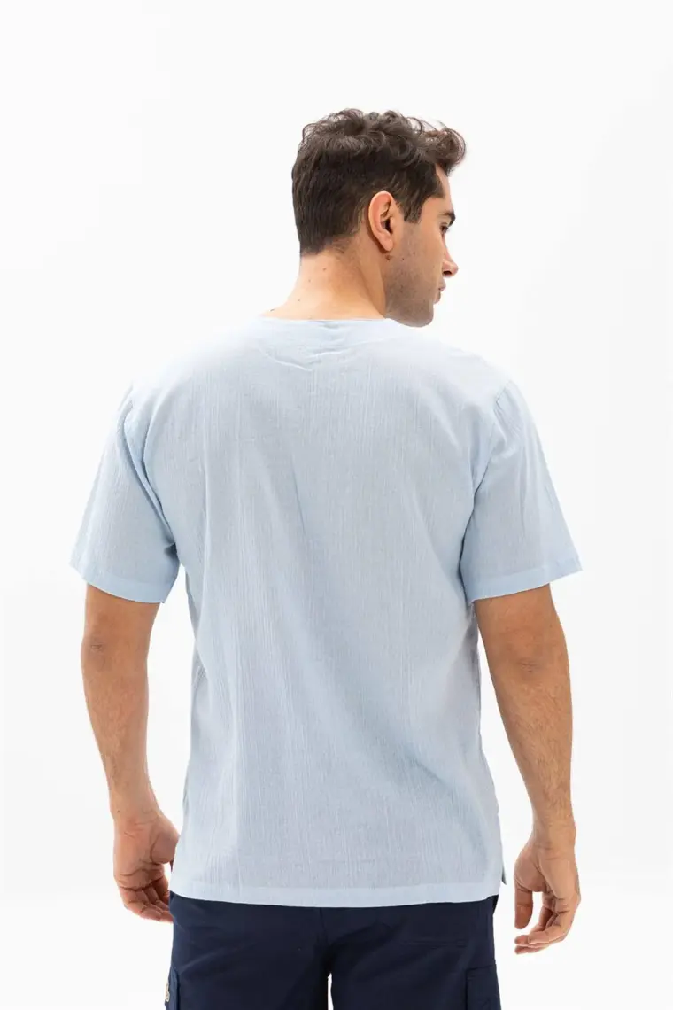 Eliş Şile Bezi Kısa Kol Şile Bezi Zımbalı Erkek Tshirt Buz Mavi