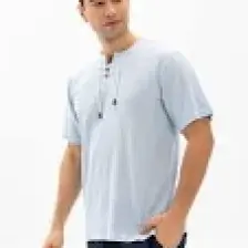 Eliş Şile Bezi Kısa Kol Şile Bezi Zımbalı Erkek Tshirt Buz Mavi