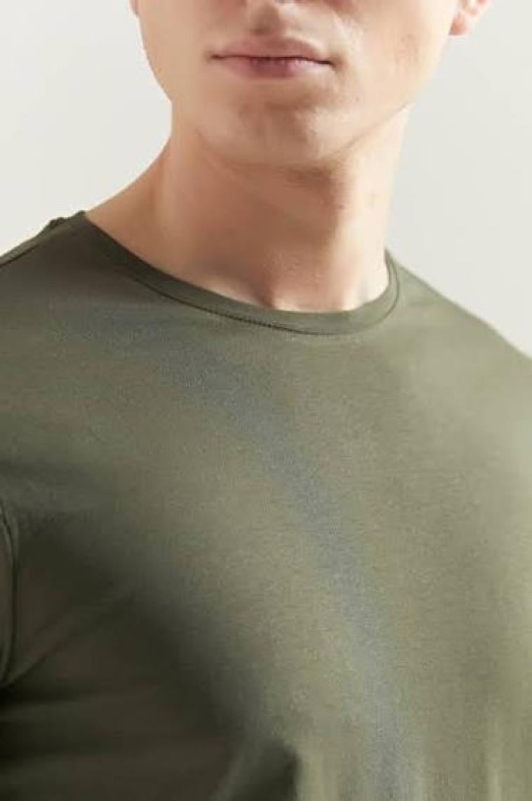 Slim Fit Haki Bisiklet Yaka %100 Pamuklu Nefes Alabilen T-shirt 4HC141996753M