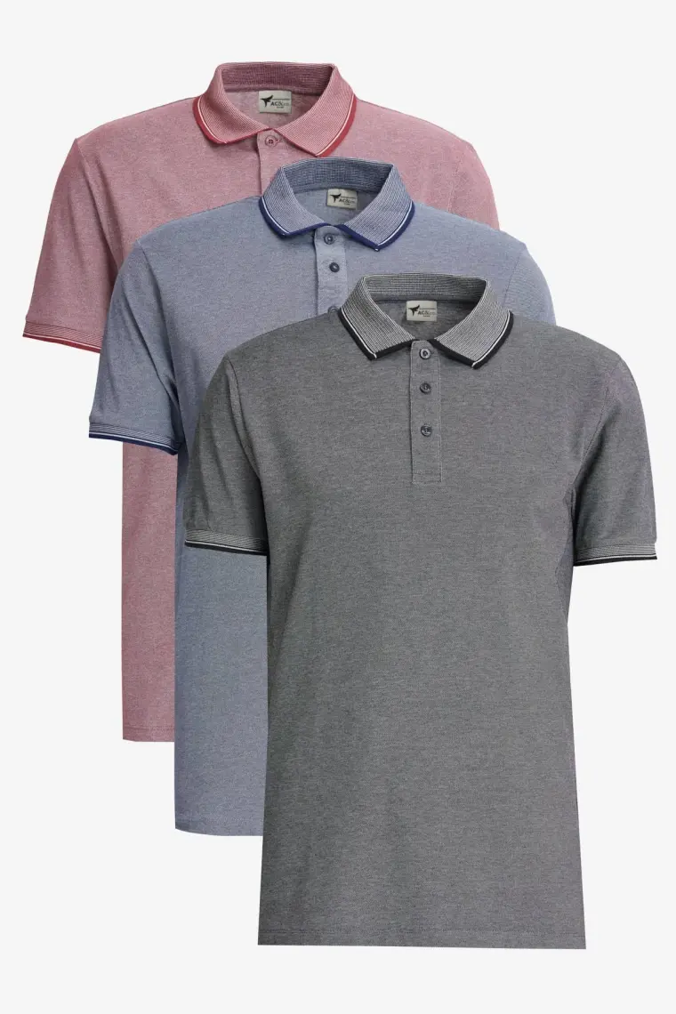 Altınyıldız Classics Slim Fit Dar Kesim 3 'lü Kıvrılmaz Polo Yaka Tişört