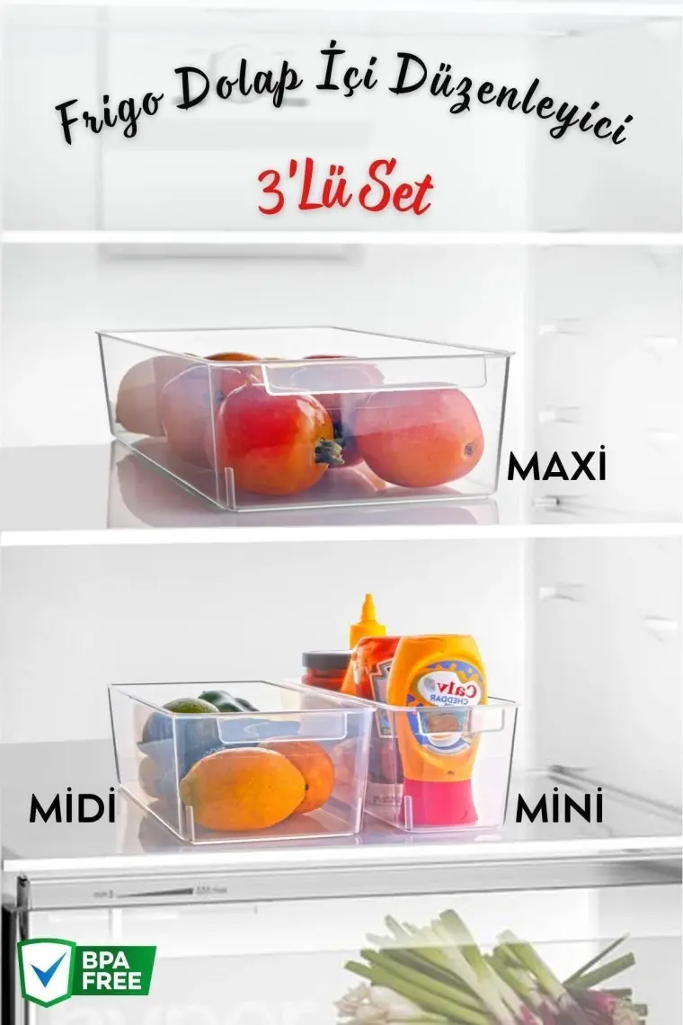 Nandy Home 3'lü Set Frigo Buzdolabı & Dolap Içi Düzenleyici Organizer Maxi/midi/mini