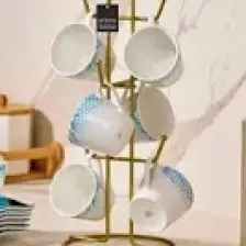 Edora Home Gold 6 Bölmeli Bardak, Kupa, Fincan Askılığı, Masa Üstü Askılık - Metal Paslanmaz Mutfak Düzenleyici