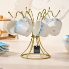 Edora Home Gold Dikey 6 Kancalı Bardak, Kupa, Fincan Askılığı - Metal Paslanmaz Mutfak Düzenleyici