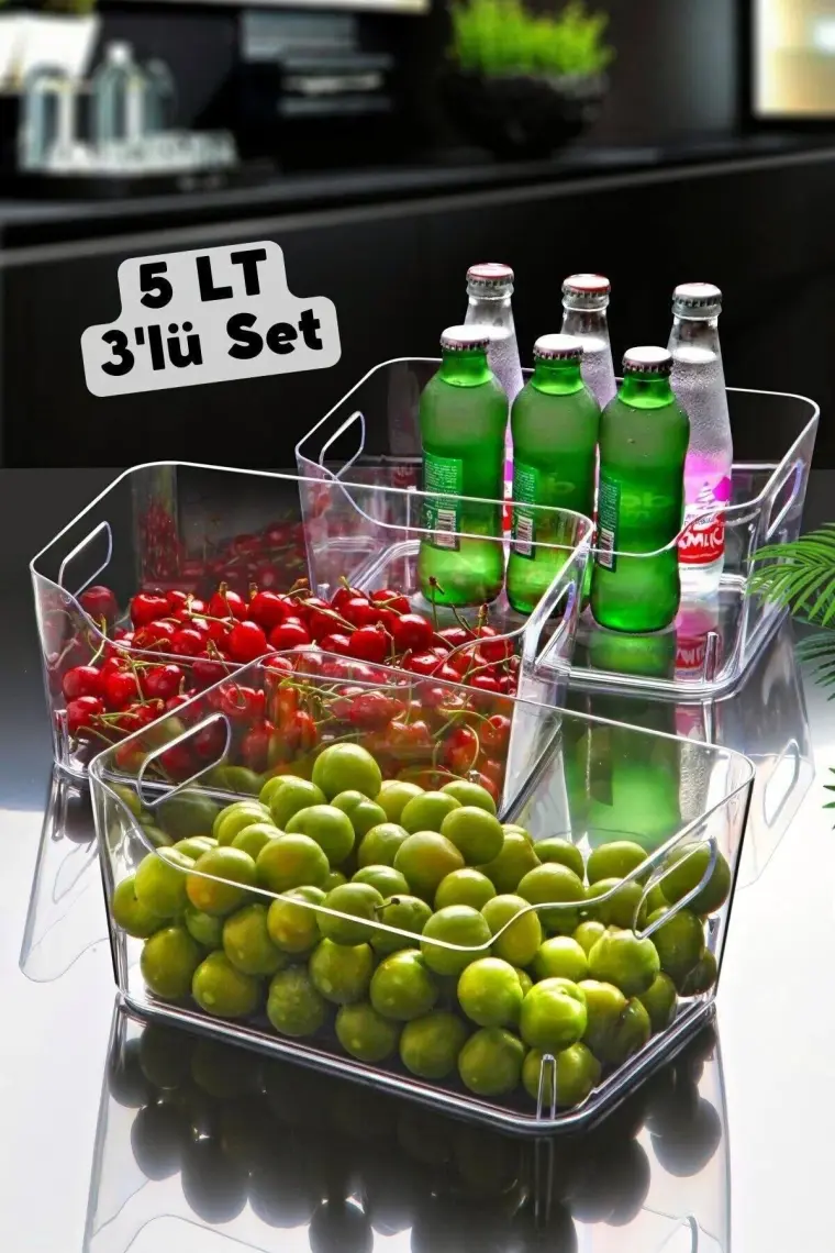Nandy Home 5 lt Clear Buzdolabı & Dolap İçi Düzenleyici Organizer 3 Adet 27 x 19 x 11.5 cm