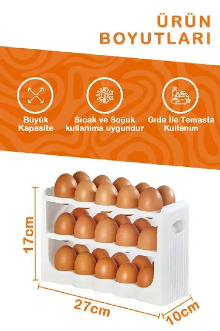 Mithra Life 3 Katlı 30 Bölmeli Buzdolabı Içi Yumurtalık Organizeri MIT1094