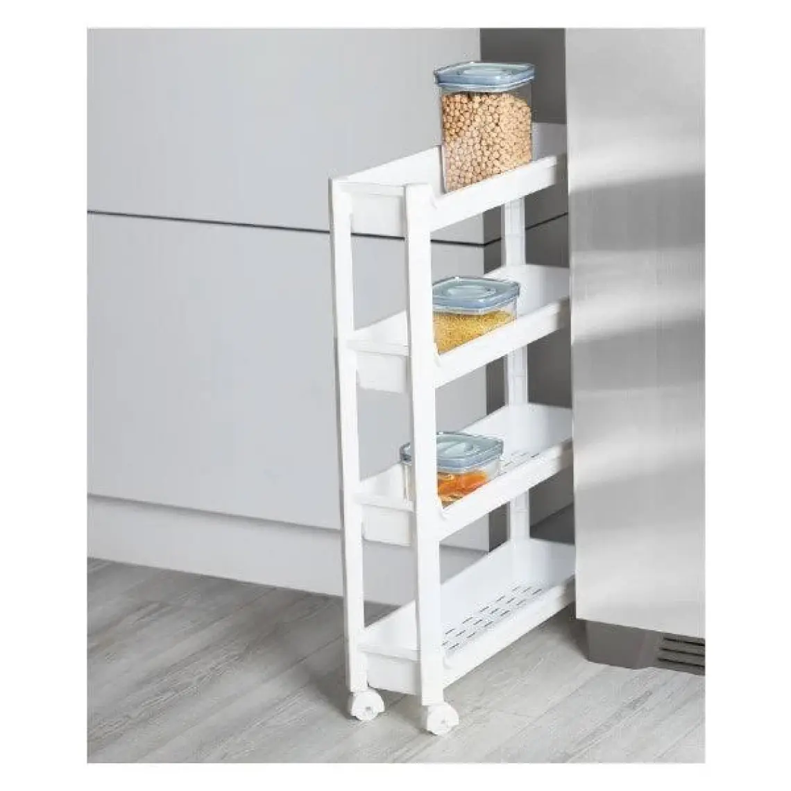 Organizers Org-66 Tekerlekli 4 Katlı 46,5X14,5X67 cm Hareketli Raf Beyaz