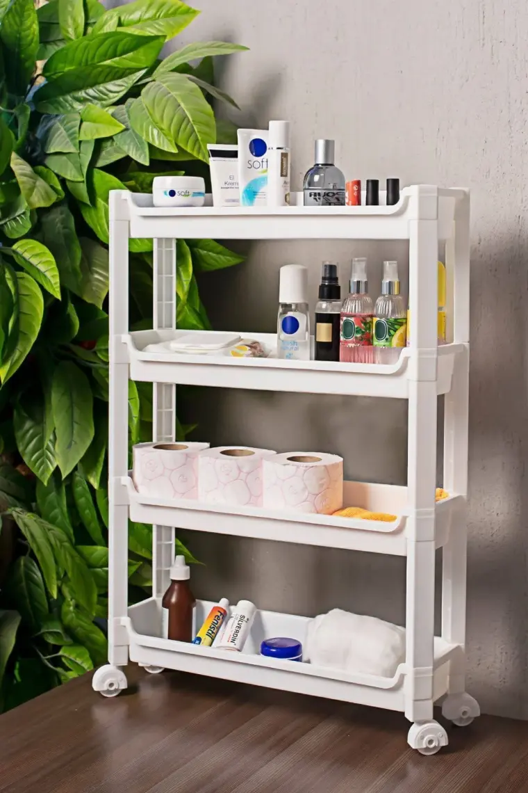 Organizers Org-66 Tekerlekli 4 Katlı 46,5X14,5X67 cm Hareketli Raf Beyaz