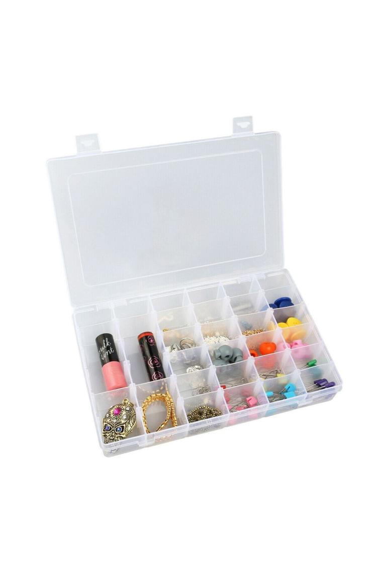 36 Bölmeli Ayarlanabilir Bölmeli Kolye Yüzük Takı Kutusu Organizer Düzenleyici Plastik Kutu (27.5x19.5x4.2cm)