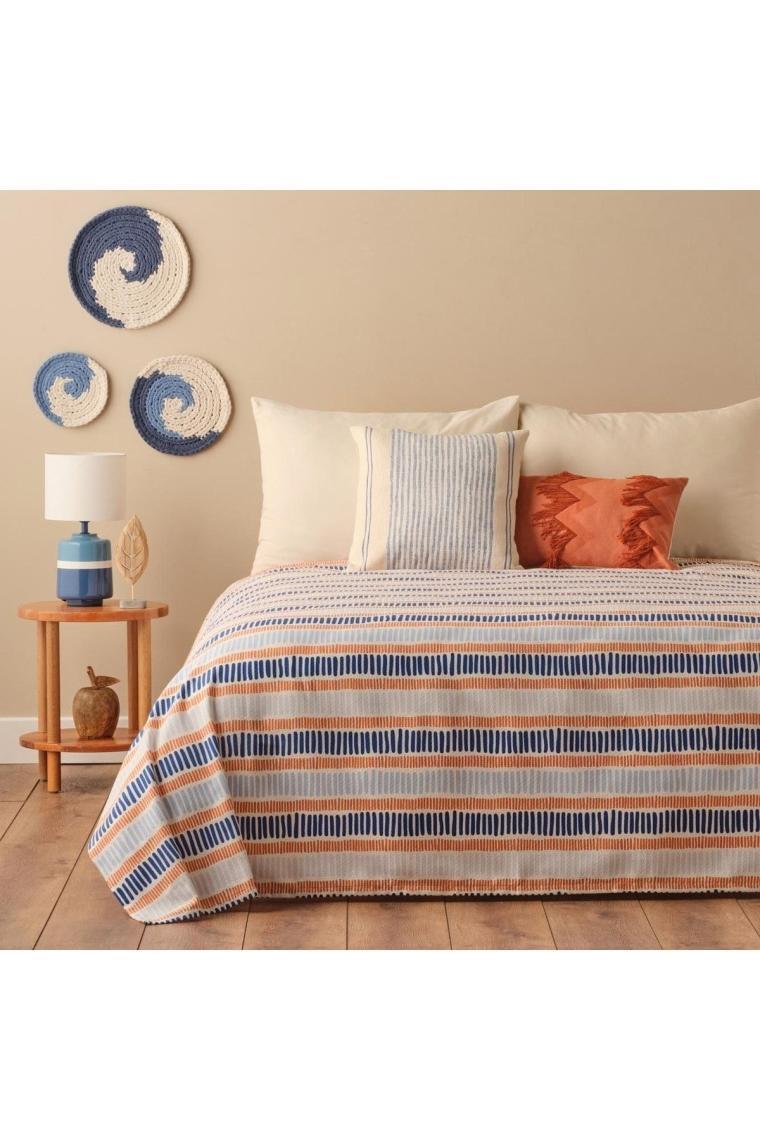 Bella Maison Marin Cooper Pamuklu Çift Kişilik Baskılı Pike Mavi (200x220 cm)