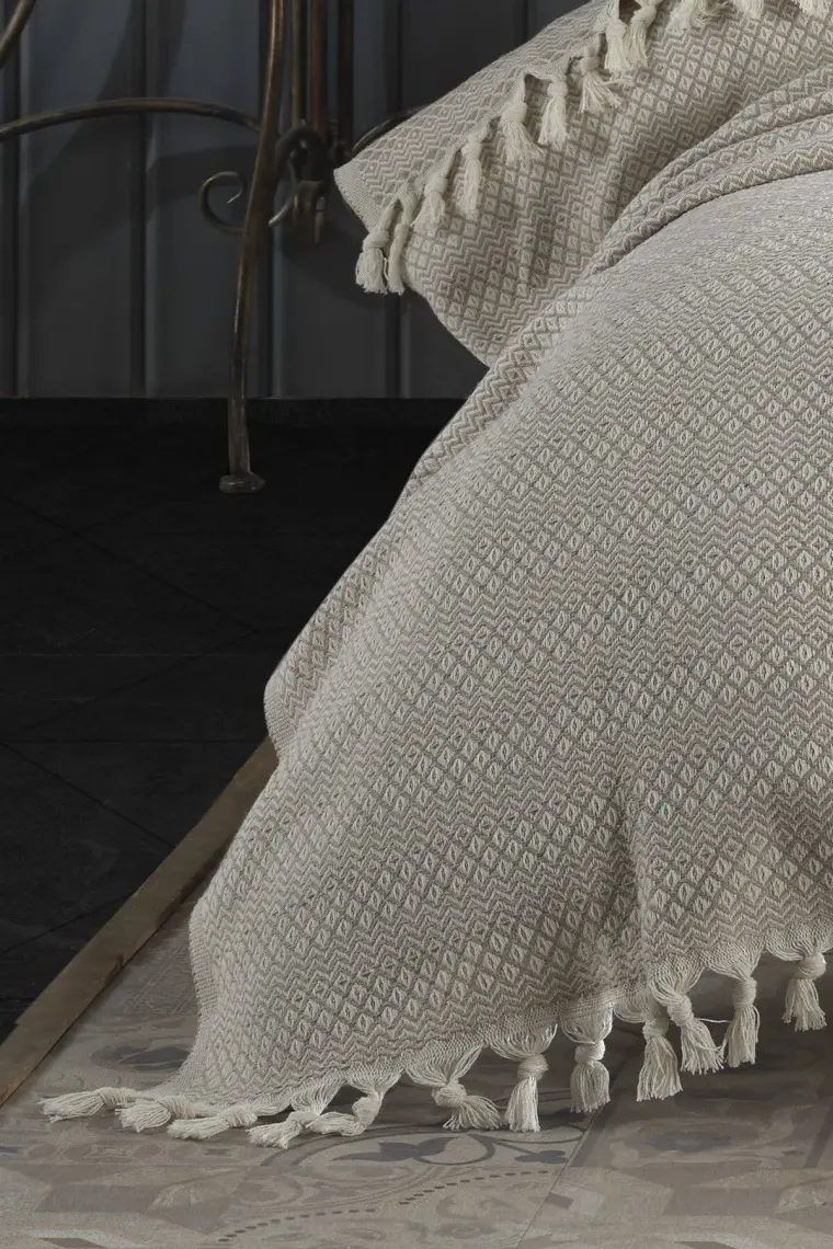 Lux Touch | Azure Bej Çift Kişilik Pike | 200 x 230 cm | Yatak Örtüsü | Koltuk Örtüsü | Pamuklu