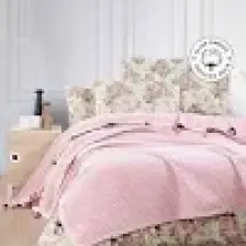 Vionel Home Pamuklu Çift Kişilik Waffle Desen Ponponlu Pembe Pike