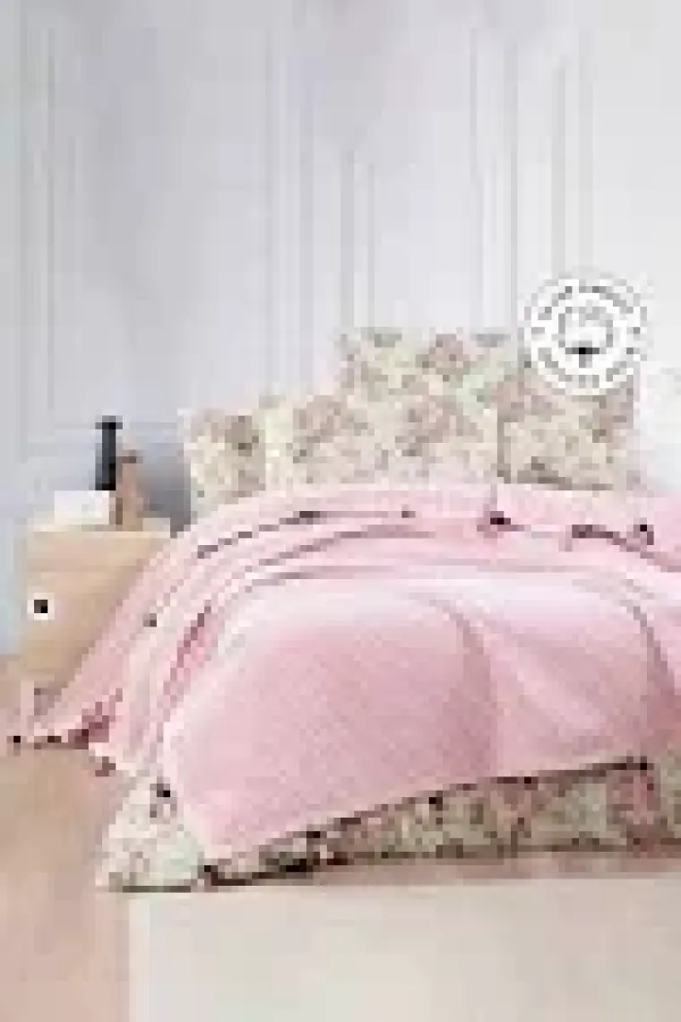 Vionel Home Pamuklu Çift Kişilik Waffle Desen Ponponlu Pembe Pike