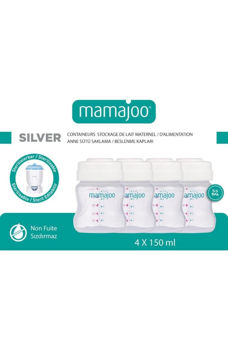 Mamajoo Anne Sütü ve Mama Saklama Seti 4x150 ml | Biberon ve Göğüs Pompası Uyumlu Kapaklı Saklama Kabı