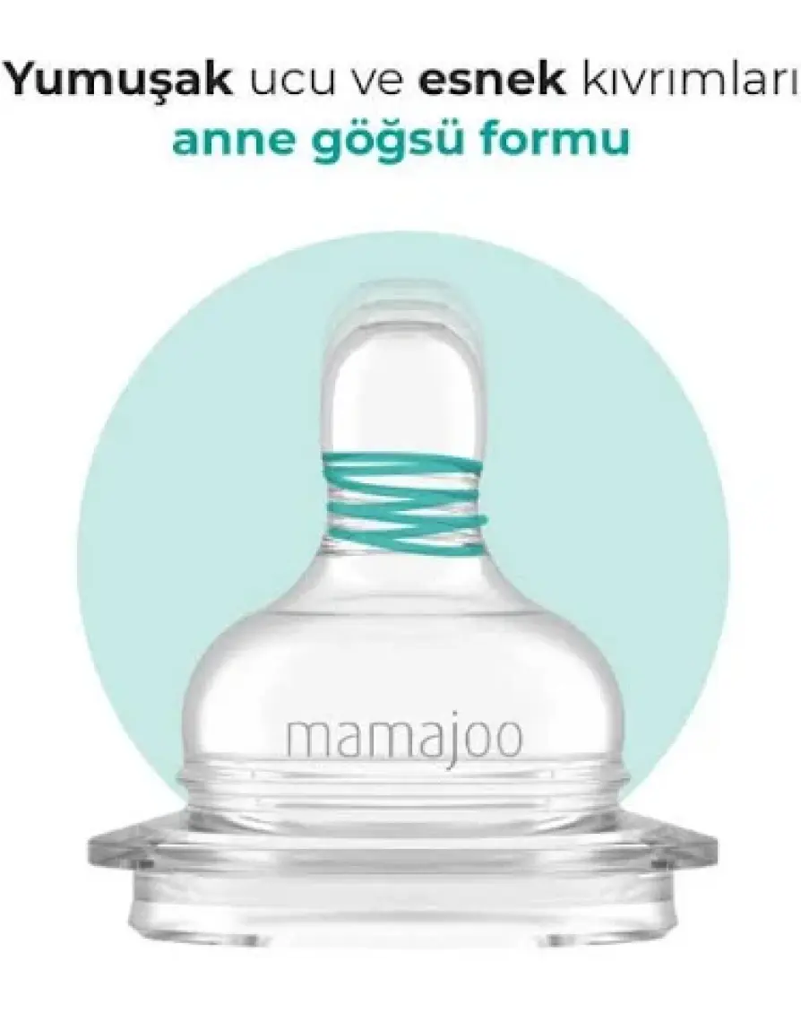 Mamajoo Anti-Kolik Biberon Emzikleri, 0 Ay+, Yavaş Akışlı, 2li Paket