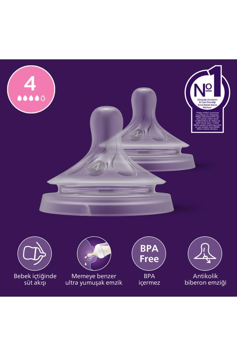 Philips Avent Natural Response 2'li Biberon Emziği, 4 Numara, 3 Ay+
