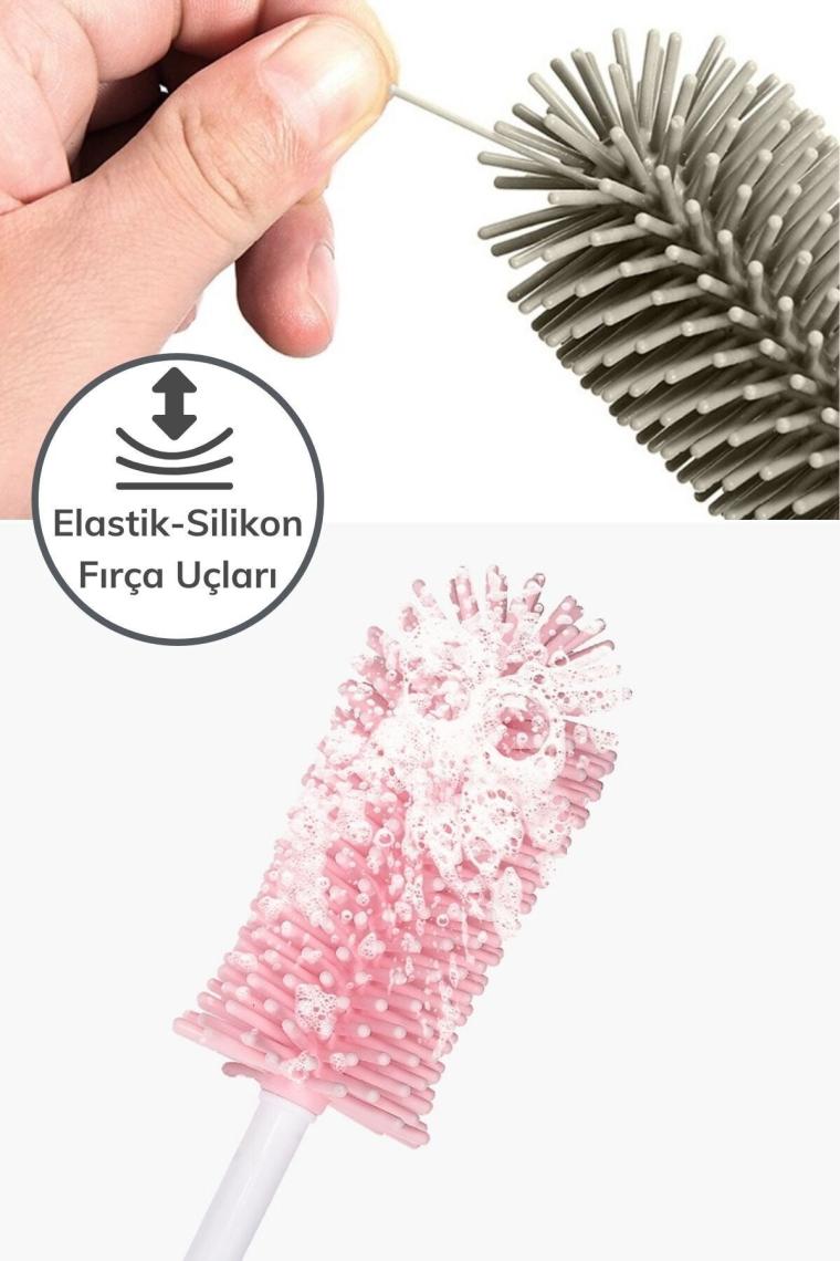 Silikon Uçlu Ekstra Yumuşak Kıllı Sağlam Kavanoz Bardak Şişe Ve Biberon Temizleme Fırçası