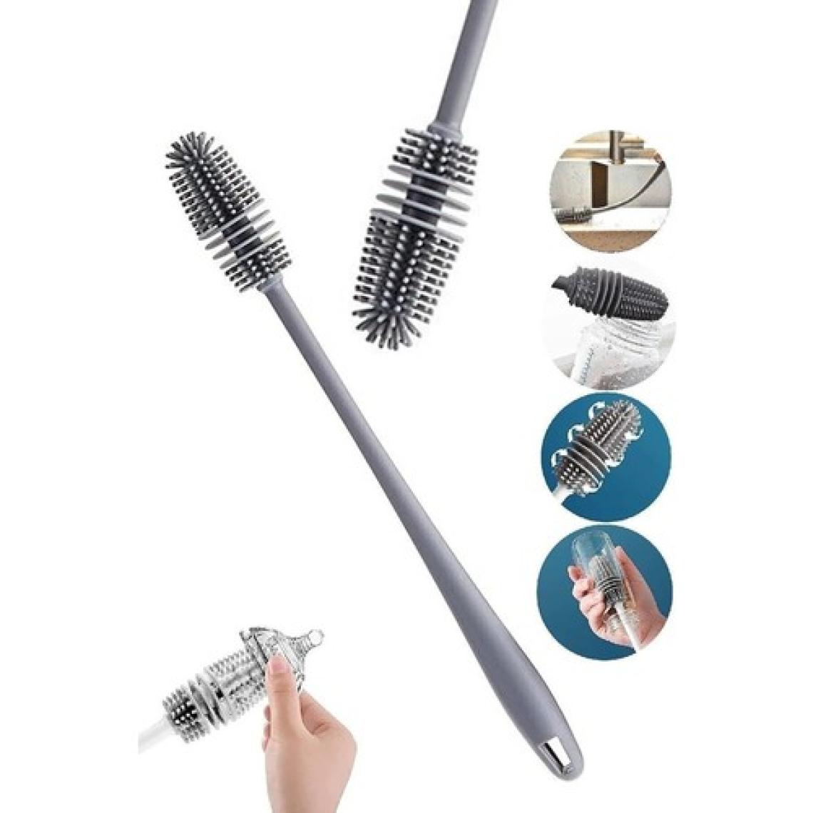 Lusso Cosmetic Biberon Temizleme Fırçası Silikon Süt Şişe Yıkama Fırçası 360 Derece Döner Fonksiyonlu Uzun Saplı