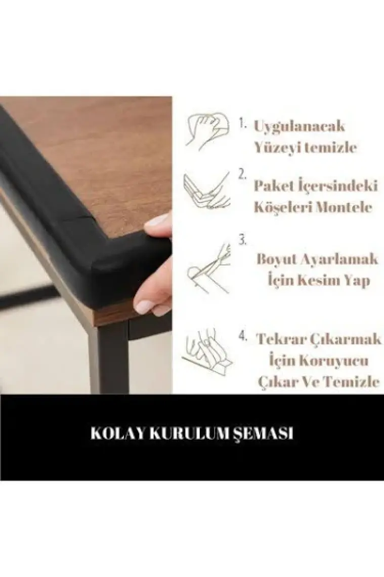 Miningaa 4.6 Metre 4 Adet Köşe Koruyucu Köşe Ve Kenar Koruma 3m Bant Esnek Yumuşak Darbe Engelleyici Siyah
