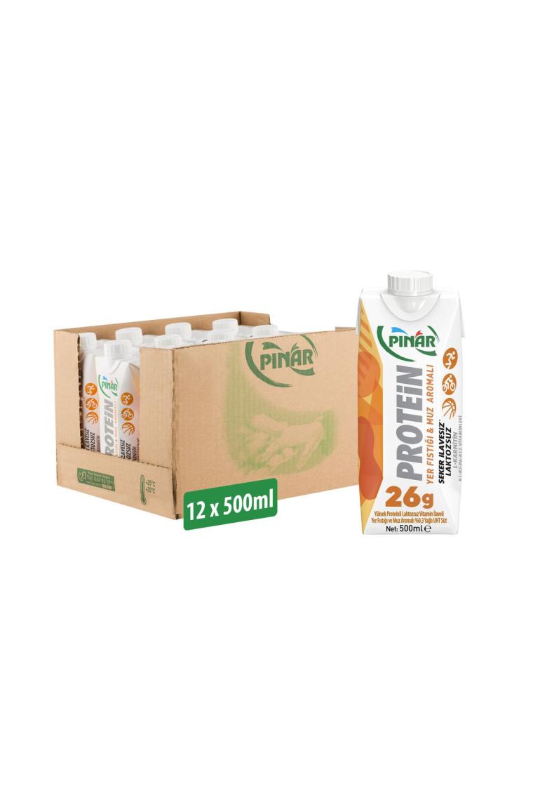 Yer Fıstıklı Ve Muz Aromalı Protein Süt 500 ml X 12 Adet