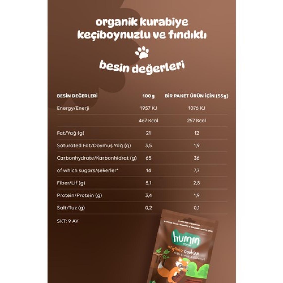 Humm Organic - Organik Vegan Keçiboynuzlu ve Fındıklı Kurabiye Atıştırmalık Paketi - 6 Adet