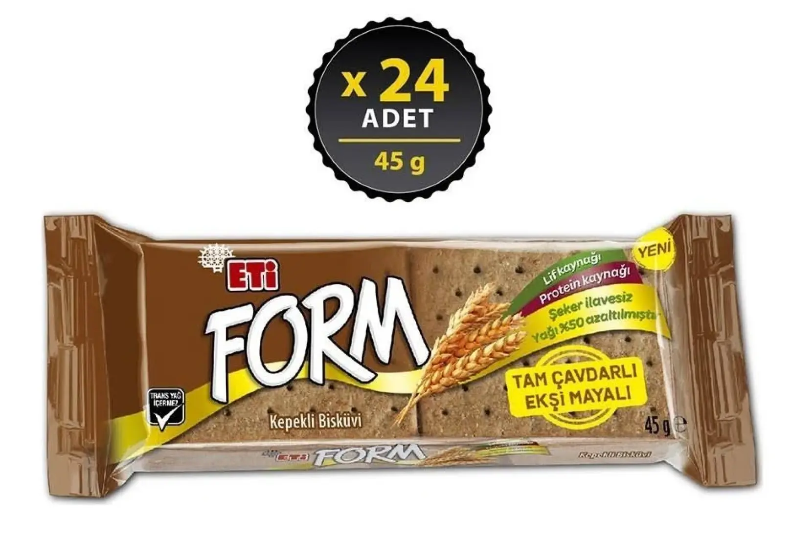 Eti Form Tam Çavdarlı Ekşi Mayalı Kepekli Bisküvi 45 g x 24 Adet