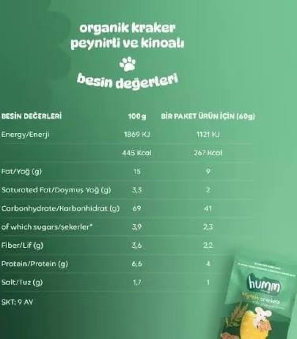 Humm Organic Peynirli Kinoalı Kraker