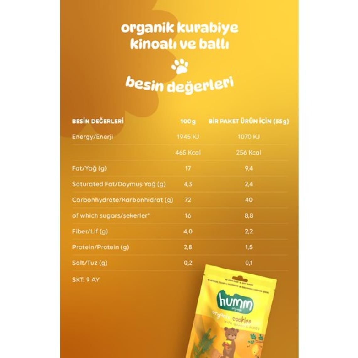Humm Organic - Organik Ballı ve Kinoalı Kurabiye Atıştırmalık Paketi - 6 Adet