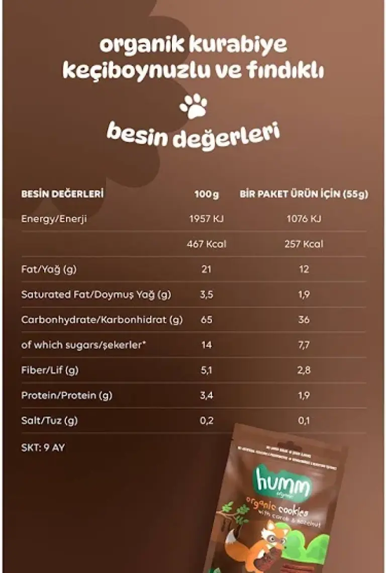 Humm Organik Keçiboynuzlu Fındıklı Kurabiye 55 G.