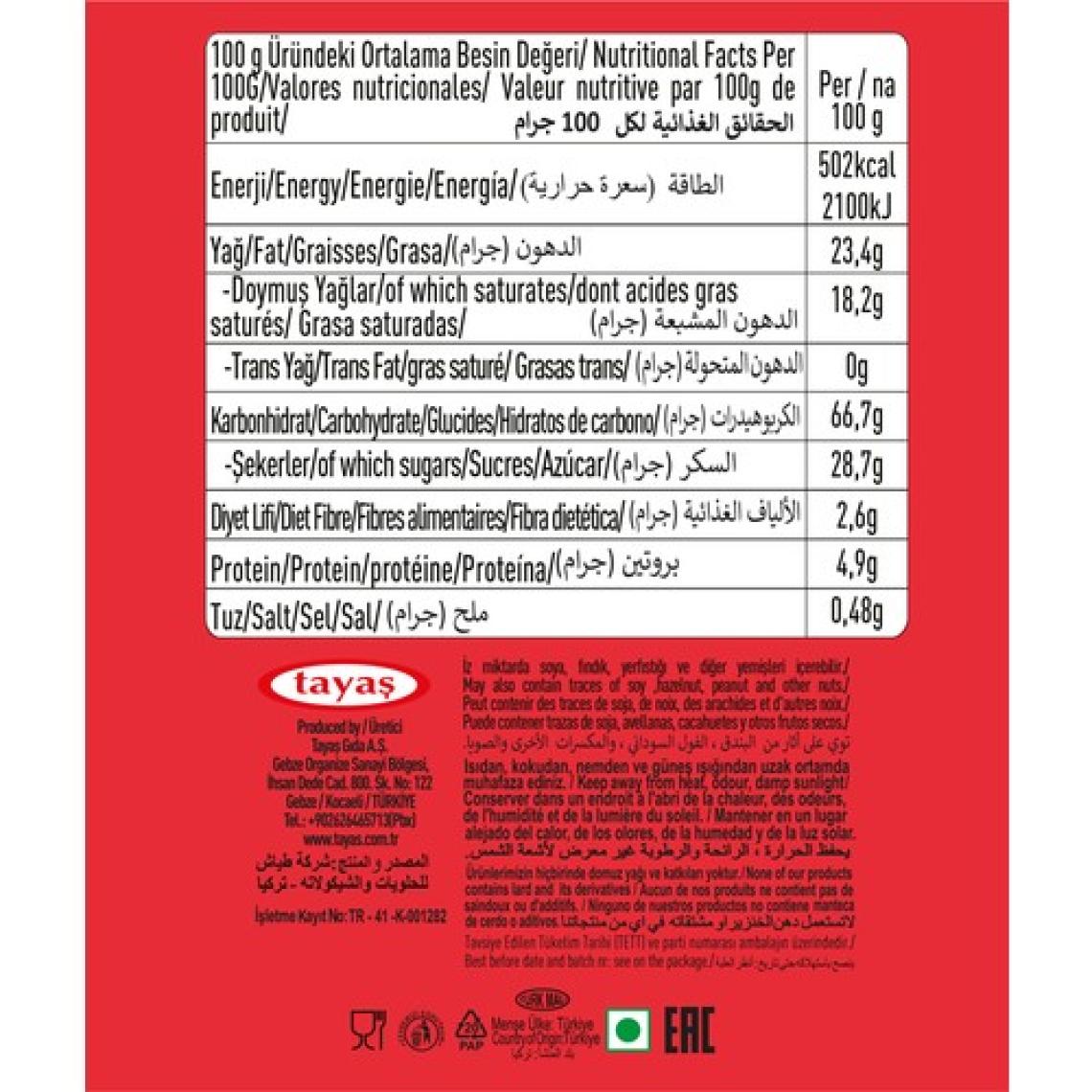 Tayaş X-One Tartelette Sütlü Kakaolu Krema Dolgulu Kakao Kaplı Bisküvi 20 gr x 24 Adet Kutulu